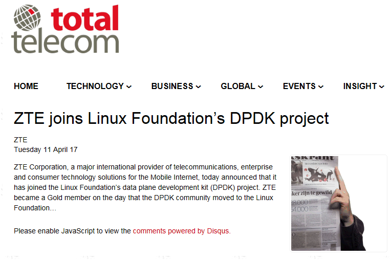 ZTE joins Linux Foundation’s DPDK project 